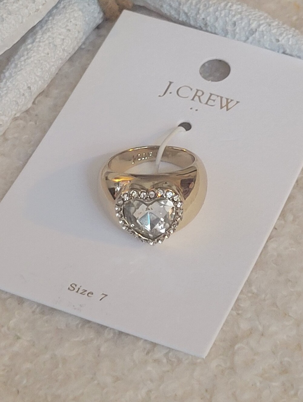 J. Crew Gold Heart Crystal Cocktail Ring